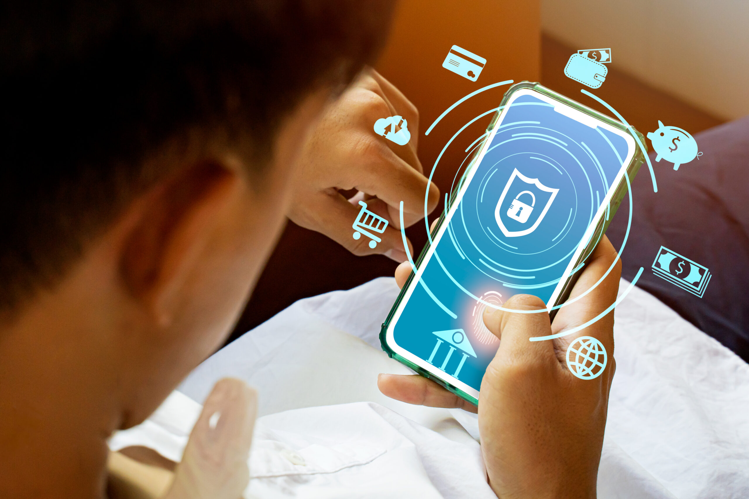 man using mobile phone fingerprint scanner access personal surveillance security scanning o scaled