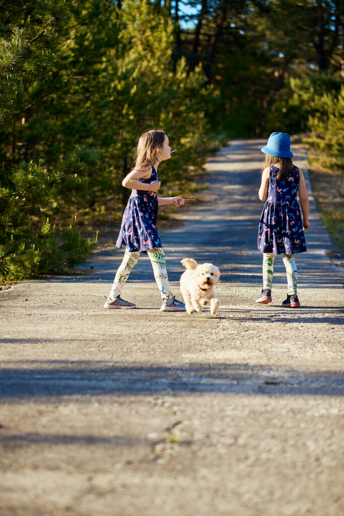 rear view girl with dog walking park