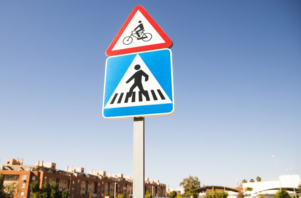 triangular bicycle warning sign square pedestrian crossing road sign city