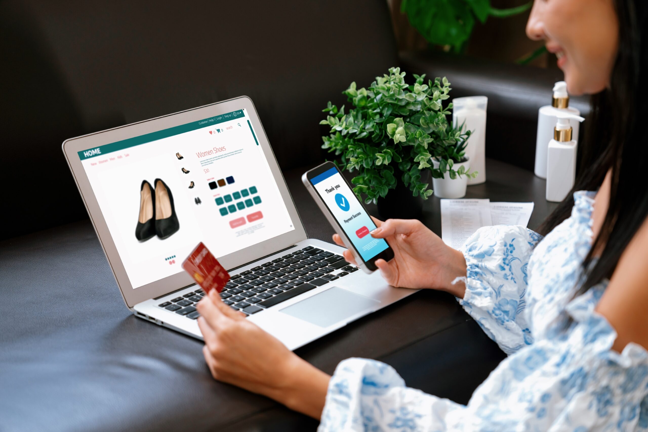 young woman order purchase product internet using laptop blithe scaled