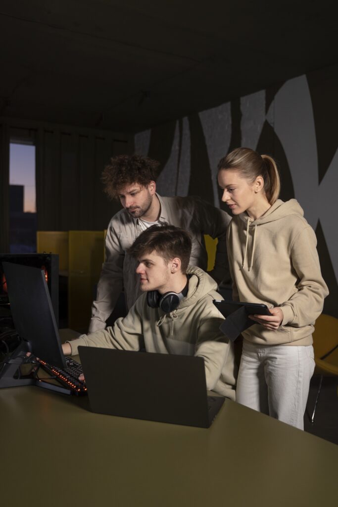 team working animation project smaller